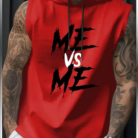 Men's Casual Sleeveless Hooded Top, Fitted Drawstring Athletic Top, Medium Weight Fabric, Stylish Sportswear for Workout & Outdoor Activities, Sleeveless Sport Vest