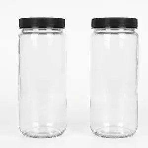 Glass Juice Bottle with Lid,Reusable Wide Mouth Bottles with Lids, Clear Glass Juice Bottles for Milk, Hot Cold Drinks, Homemade Beverages, Reusable Water Bottles