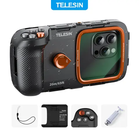 TELESIN Waterproof Smartphone Case - Handheld Underwater Housing with Bluetooth Remote, Zoom, Grip Handle for Diving, Vlog Photo/Video Shooting, Cellphone Protection for iPhone 17, Samsung & Most Devices