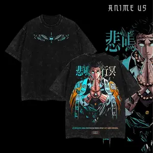 Hashira Demon Slayer T-Shirt x Gyomei Himejima, Anime Double Printed Vintage Washed Tee Unisex Oversize Anime Manga Washed Heavyweight Cotton T-shirt