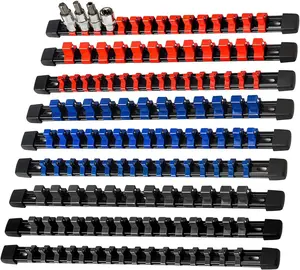 9-Piece Socket Organizer, 1/2 inch, 3/8 inch and 1/4 inch Drive ABS Tools-Socket Holder,Heavy Duty Socket Racks, Premium Quality Socket Clip Rail