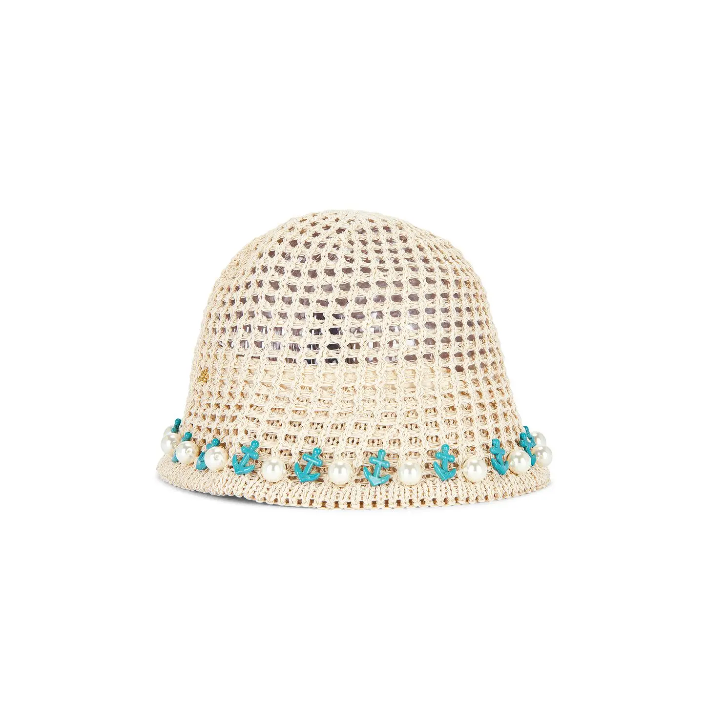 Lele Sadoughi Maya Pearl Anchor Bucket Hat in Turquoise Ivory