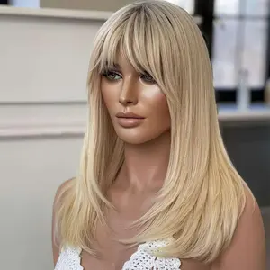 Jessie's Wig [Cindy] Ombre Blonde Layered Wig With Curtain Bangs Straight Glueless Wig 13x4/5.5x5.5 LaceHuman Hair