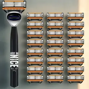 Men's Shaving Razor Set, 1 Handle and 24-48 Replacement Blades, 6 Layer Stainless Steel Blades, Whole, Durable