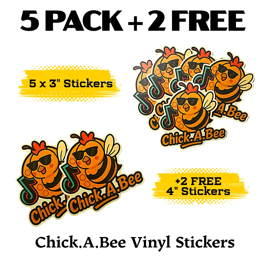 Chick.A.Bee Vinyl Sticker Bundle | 5 Pack 3 inch + 2 FREE 4 inch Waterproof Stickers