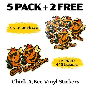 Chick.A.Bee Vinyl Sticker Bundle | 5 Pack 3 inch + 2 FREE 4 inch Waterproof Stickers