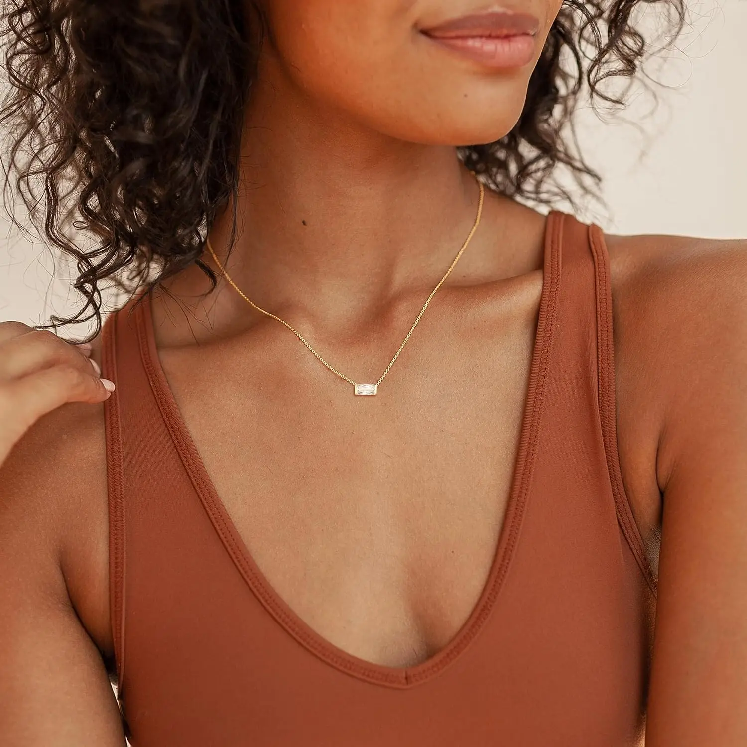 Women’s & Teens’ Hypoallergenic Tarnish-Free Gold Birthstone Necklace, Dainty Baguette Crystal Stone Pendant, Birthday Gift Ideas for Mom, 21St Birthday Gifts