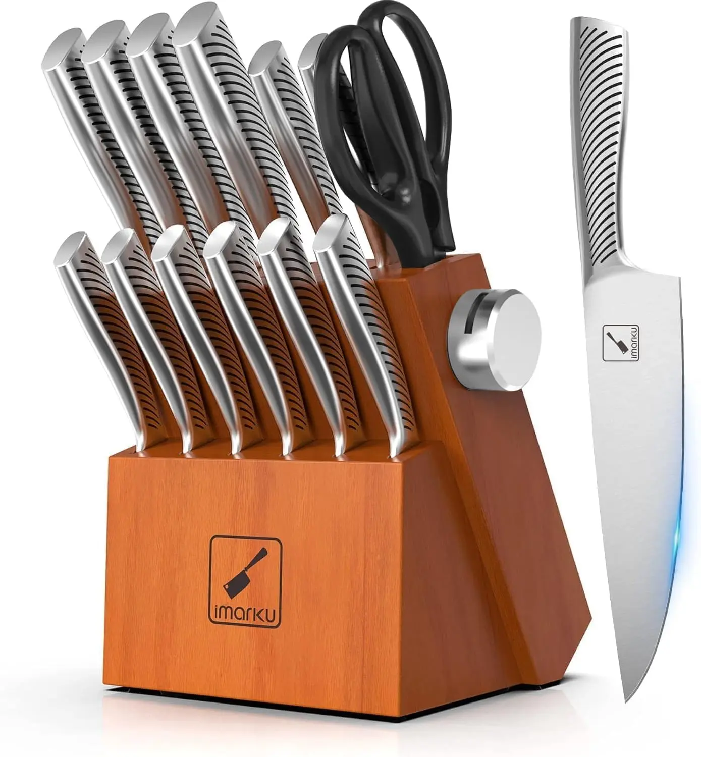 imarku Knife Set with Block for Kitchen, 14PCS High Carbon Stainless Steel Knife Set, One-piece Dishwasher Safe Kitchen Knives Set, Chef Knife Set with Built-in Sharpener, Non-slip Ergonomic Handle Blade Knife Block