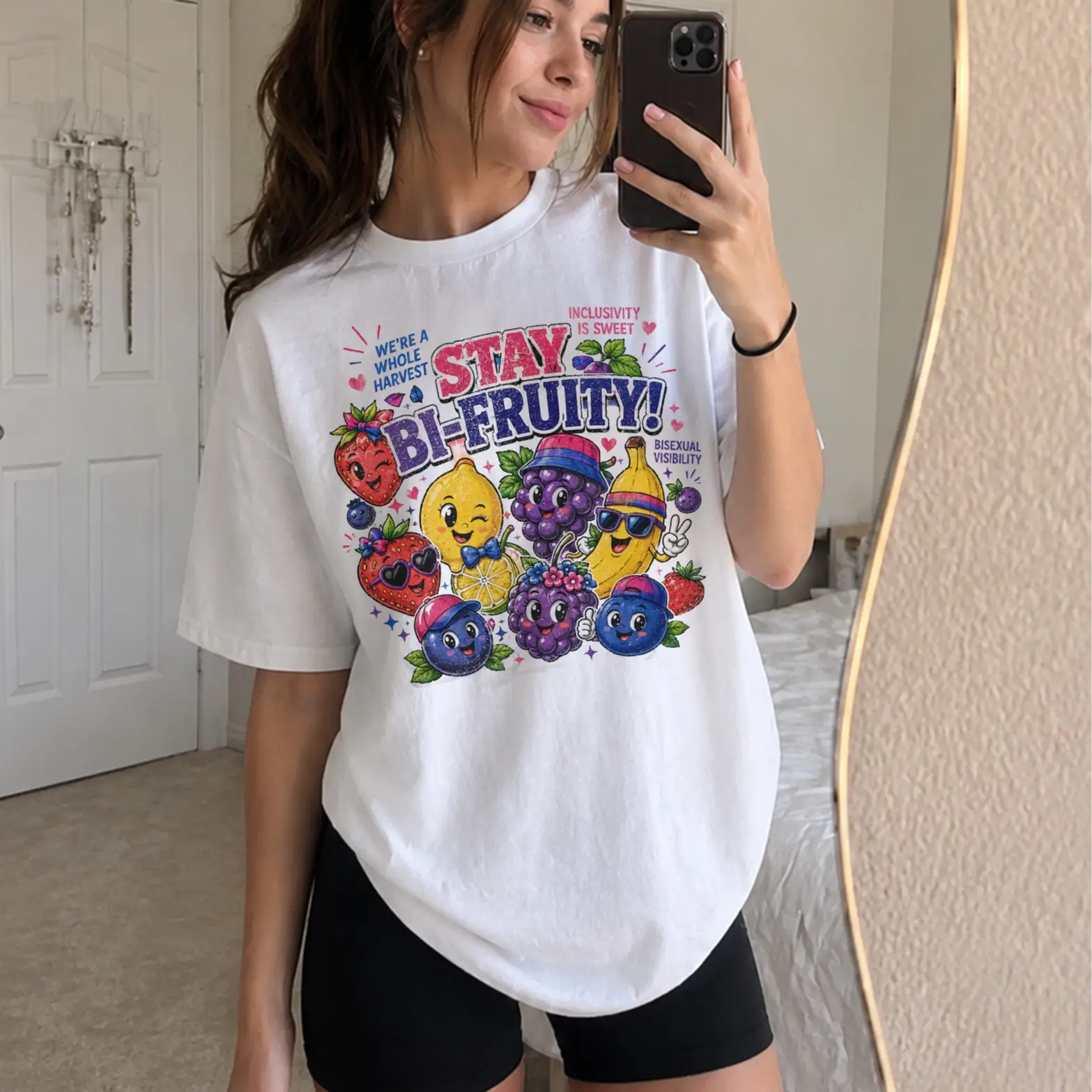 Stay Bi Fruity Shirt Funny Bisexual Pride Tee LGBTQ Fruit Graphic Pride Month Gift Unisex