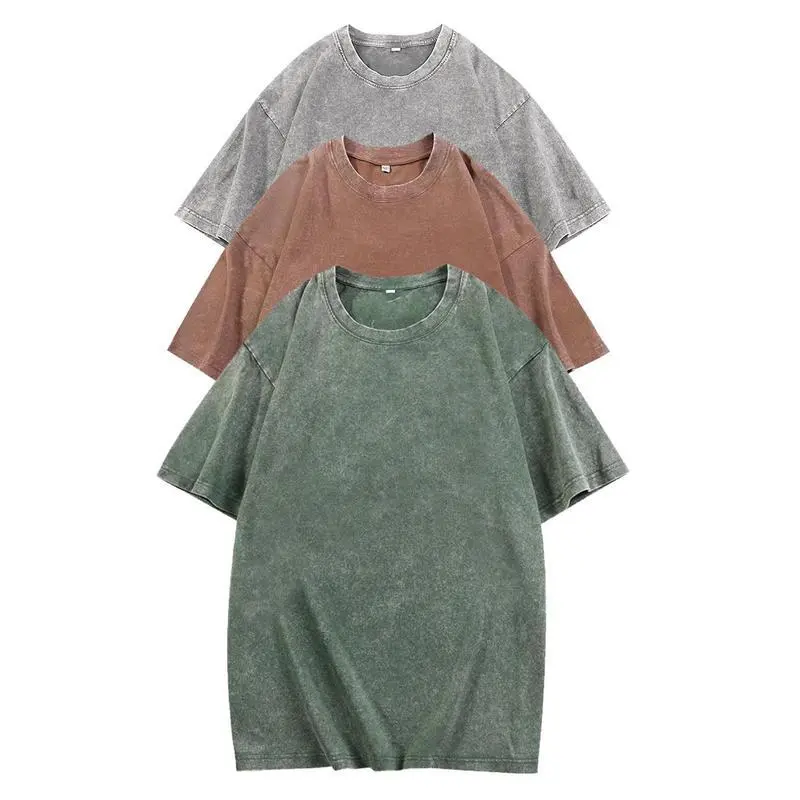 3Pcs Women's Acid Washed Cotton T-Shirts Oversized Tshirt Loose Fit Casual Solid Women Streetwear Tops,Unisex Gym Street Summer Vintage Womenswear
