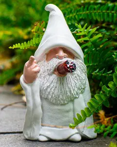 Leverse Middle Finger Decor Statue, 5.9in Smoking Wizard Dwarf- Funny Garden Gnomes Outdoor Decorations for Lawn Patio Yard Home Decor Easter Halloween Christmas