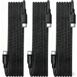 USB C Cable,3 Pack 10FT USB C to USB C 60W Fast Charging Cable, Nylon Braided Type C Charger Cable for iPhone 17/16/15/iPad MacBook Galaxy Support Car Play and More-Black White