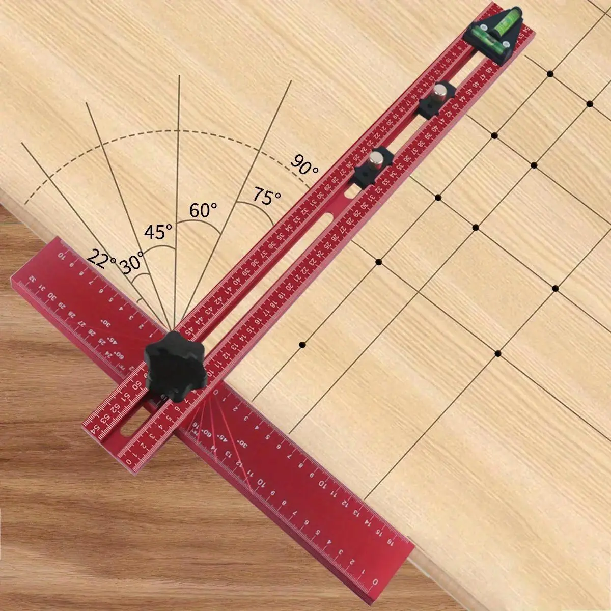 Adjustable 2-in-1 Drilling Positioning Ruler, Drywall T Square Ruler, Cabinet Hardware Jig, Cabinet Drawer Door Hole Drilling Template