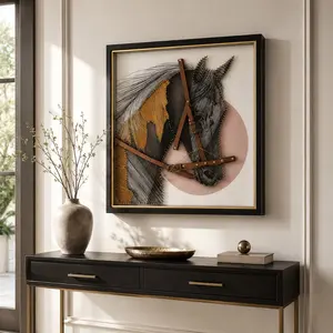 31.5in 3D Horse Wall Art Decor, Handmade String & Nail Artwork with Glass Cover, Aluminum Alloy Framed Wall Decor,bedroom decor,home essentials Living Room Decor,aesthetic room decor living room decorations,room decor for women,Artistic wall decor for men