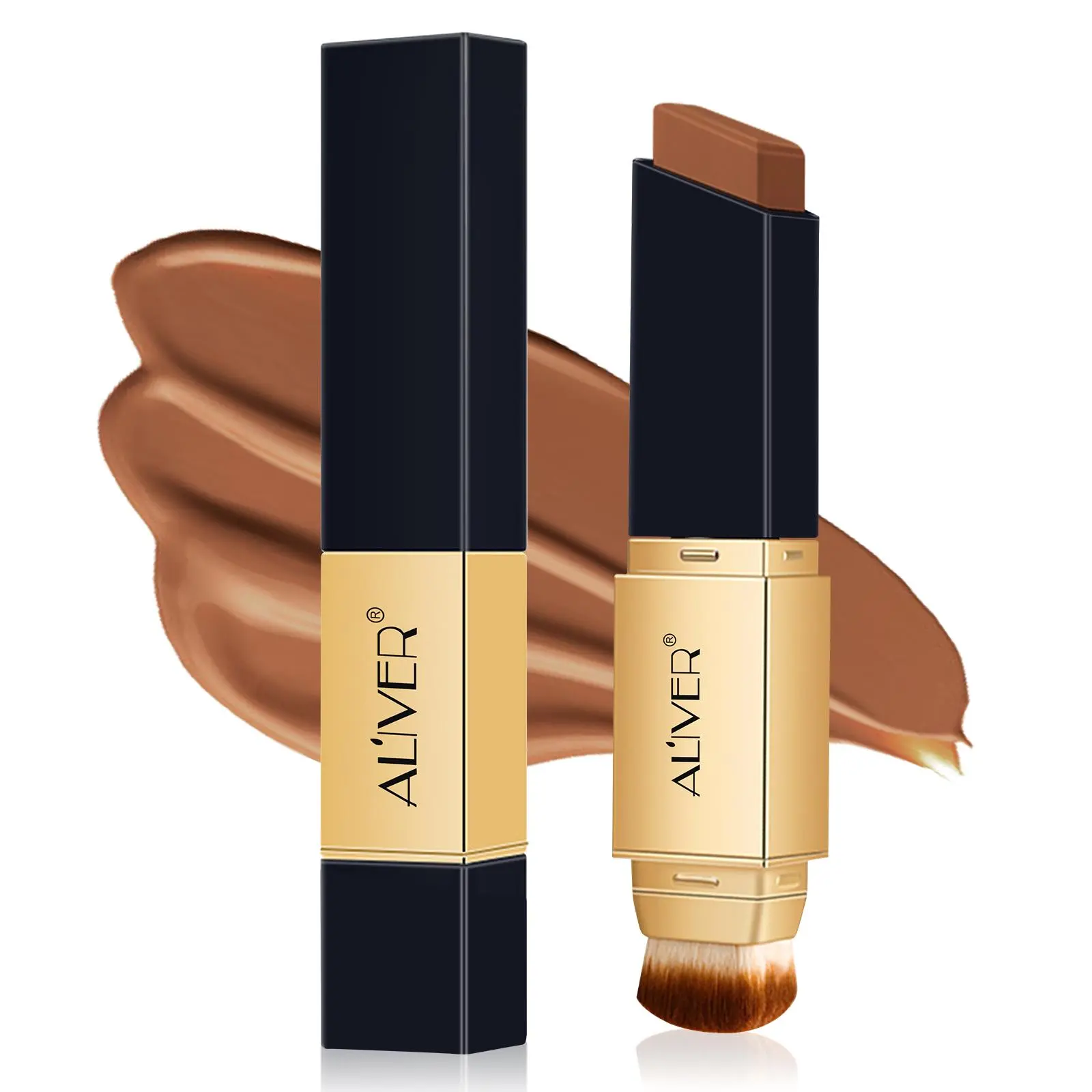 Aliver 2-in-1 Color Changing Concealer & Foundation Stick with Brushes – Long-Lasting Full Coverage Makeup, 3 Shades