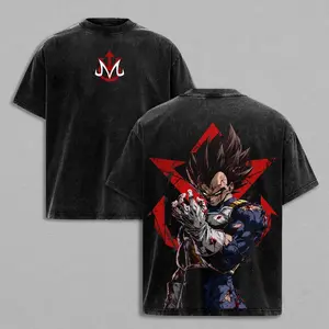 Vegeta Vintage Washed Graphic Tee Oversized Cotton T-Shirt | Men's Gym Pump Cover Saiyan Prince DBZ Anime Streetwear Y2K Retro Top