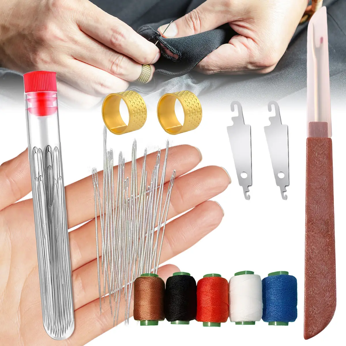 36PCS Big Eye Steel Needles Se, Portable Needles Thread Hand Repair Tools Sewing Supplies for Adults,Beginner, Include 25 Steel Needles,1 Seam Sewing