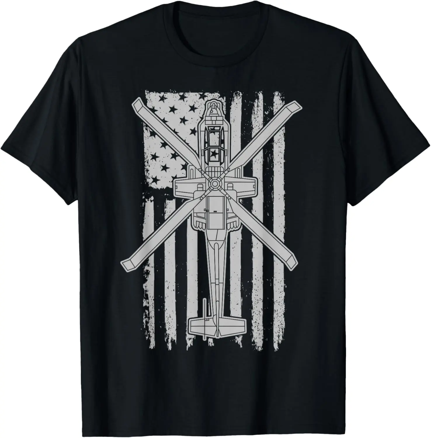 Vintage Graphic T-Shirt for Women, Distressed American Flag AH-64 Apache Helicopter Print, 100% Cotton Streetwear Top