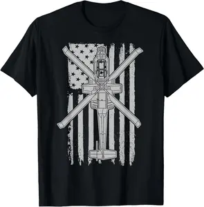 100%cotton AH64 Apache Military Helicopter American Flag AH64 T-Shirt