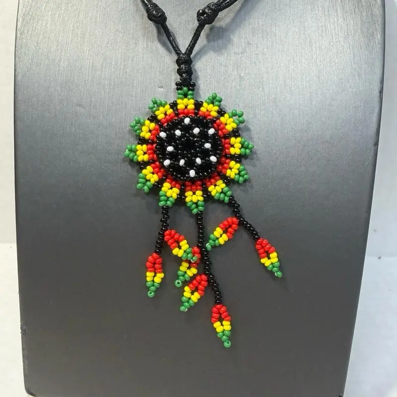 Colorful Sunflower Beaded Pendant Necklace, Unisex 1-Size 1-Piece Festival Costume Jewelry Gift