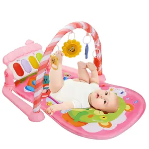 COMOMY Baby Play Mat, Activity Gym Play Mat Center with Musical Play Piano and Hanging Rattles Toys, for Infants 0-12 Months, Pink