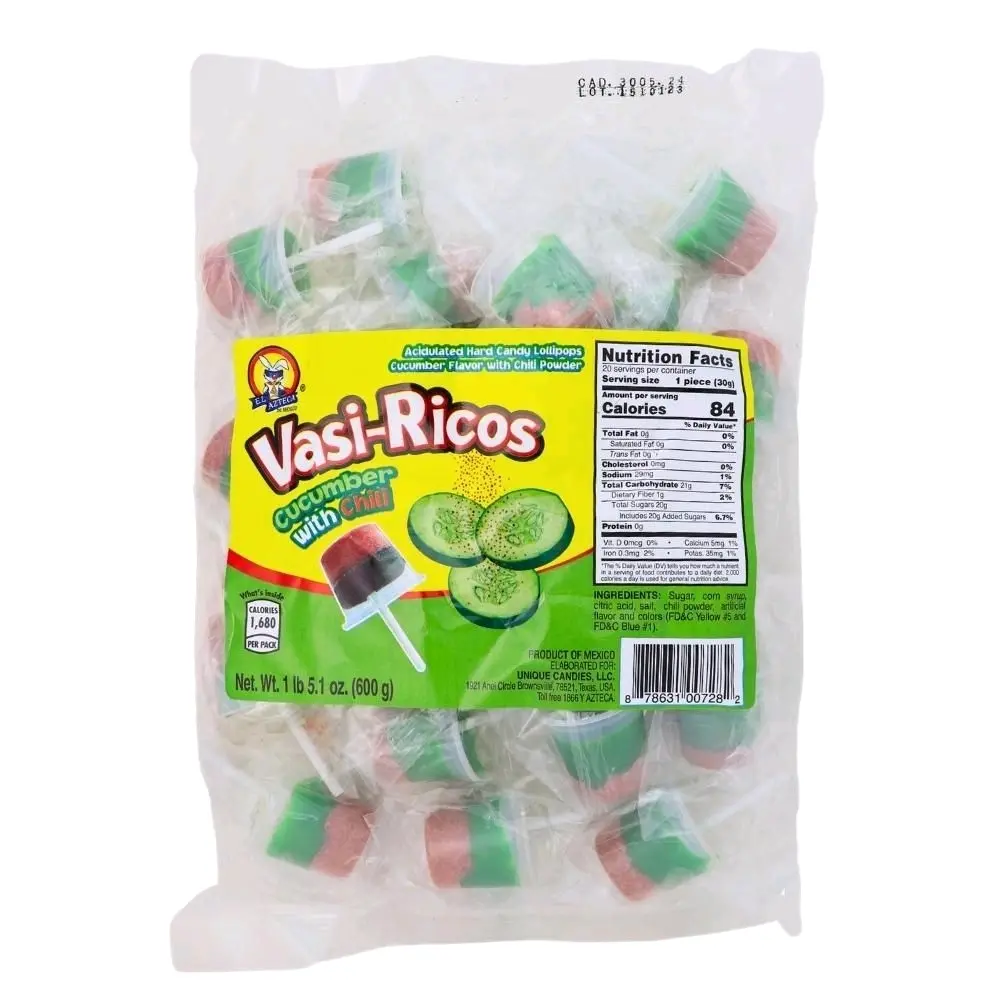 VASI-RICOS - Acidulated Hard Candy Lollipops Assorted Flavor With Chili Powder bag with 600g