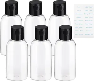 Travel Bottles for Toiletries BPA-Free Empty Squeeze Containers,6 Pack 1.69 oz Refillable Squeeze Bottle, Leak Proof Small Plastic Shampoo Containers with Labels