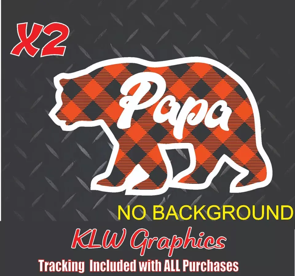 Papa Bear Orange Black White Plaid Full Color Vinyl Decal Sticker Car Truck Bumper Window Mom Dad Camping