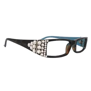 The French, (Bling) (Fleur De Lis) Women Reading Glasses W Clear Genuine European Crystals  (Turquoise Tortoiseshell)  NY Fifth Avenue