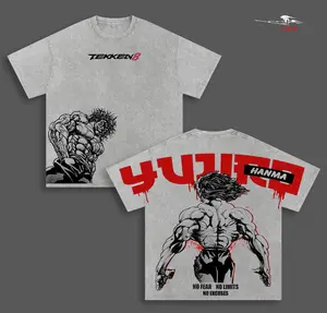 Yujiro Hanma Tekken Anime Game Double Printed Vintage Washed Tee Unisex Oversize Anime Manga Game Washed Heavyweight Cotton T-shirt