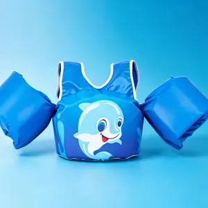 Kids Dolphin Print Life Jacket Vest, Toddler Arm Floaties Swim Safety Aid for Water Sports
