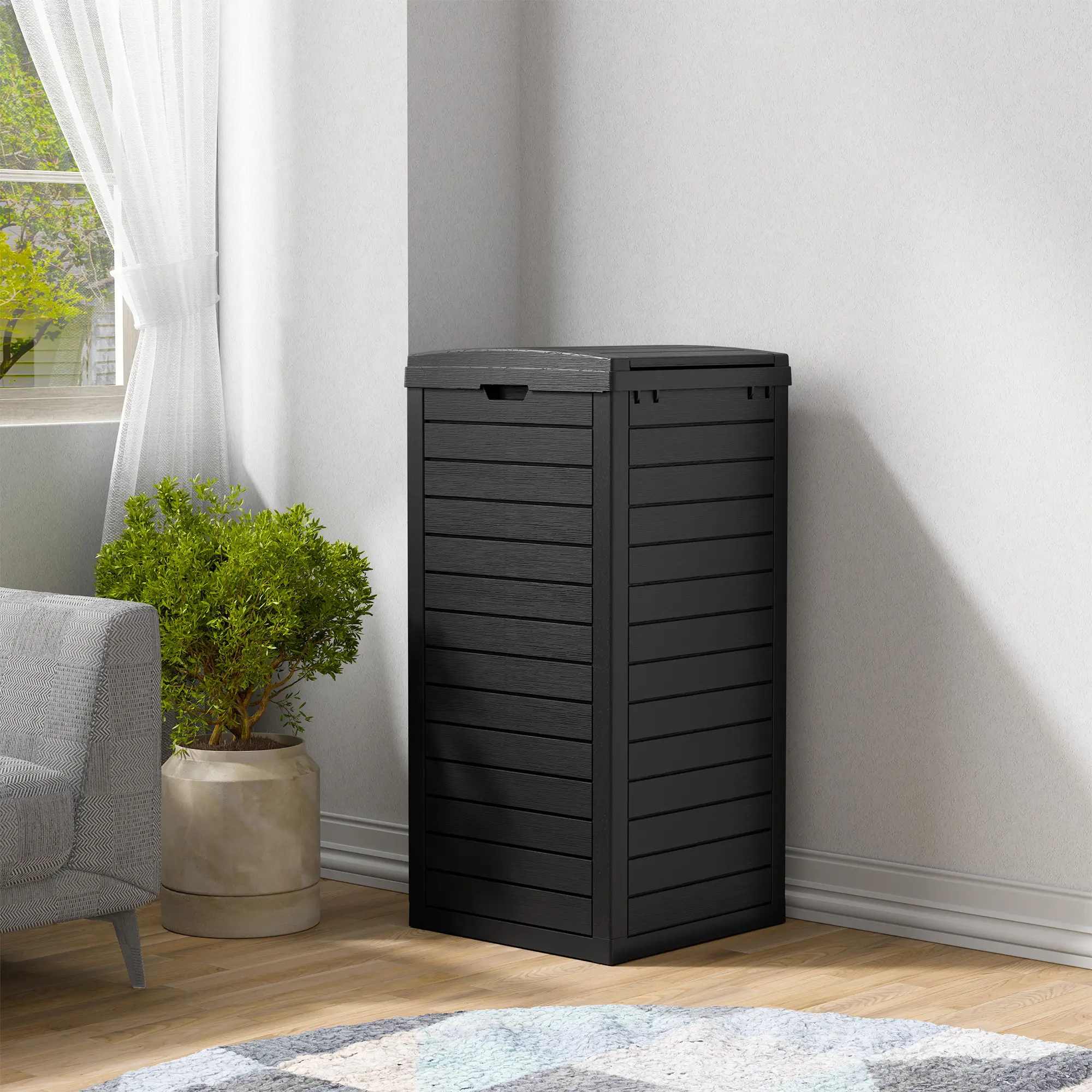 RIWENGO 38gal Waterproof Home Trash Can - Outdoor Resin Household Waste Bin with Double Lids, Drip Tray Base, Snap-Together Design for Easy Cleaning, Fits 33-40 Gal Bags (Patio Use)