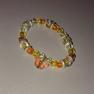 Walking on Sunshine Handmade Stretchy Bracelet with Acrylic, Glass Beads and Butterfly Charm 100% Customizable