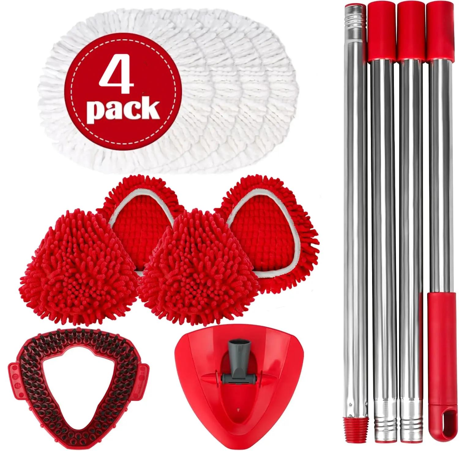 Spin Mop Replacement Set for O-Ceda EasyWring 1-Tank System, 4 Microfiber Spin Mops Refills,4 Chenille Dust Mop,1 Scrubber Head,1 Triangle Spin Base,and(31-63in) Adjustable Handle Set Combo
