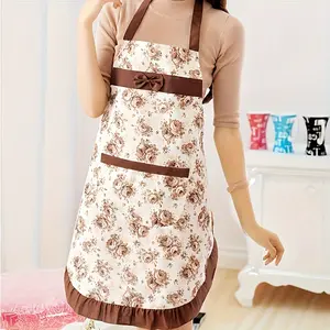 Floral Kitchen Apron with Pockets, Breathable Durable Fabric, Multifunctional All-Season Home and Cafe Kitchen Apron