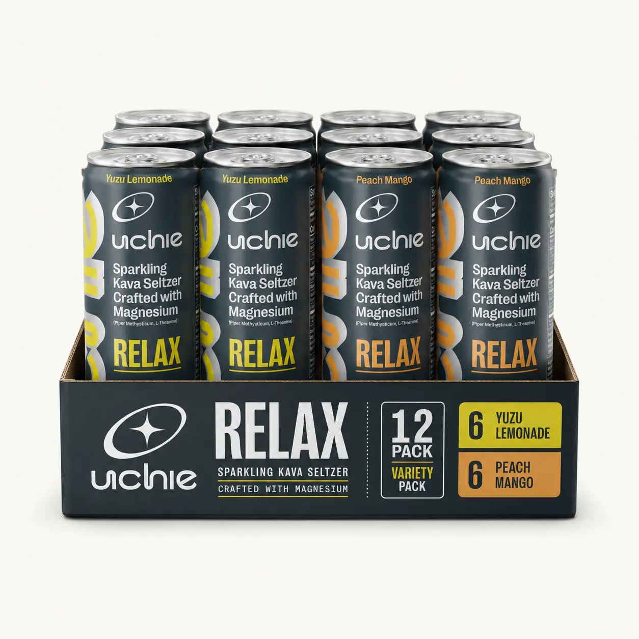 Uchie Relax Kava Seltzer - 12 Cans | Non-Alcoholic Sparkling Drink with 1000mg Kava Root Extract, L-Theanine & Magnesium