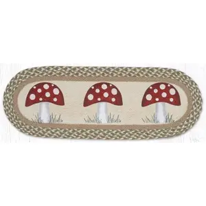 Earth Rug  13 x 36 in. Mushroom Braided Oval Table Runner, Burgundy & Mustard