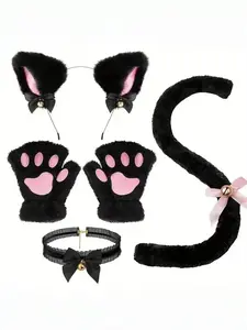 Handmade Cat Ear and Tail Accessories Set, Animal Print Costume for Dance Performances, Halloween Belly Dance