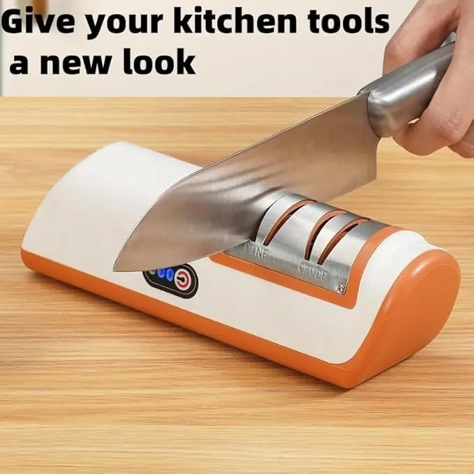 Automatic electric knife sharpener with non-slip rubber blocks, handheld sharpener, 2-stage sharpener, portable kitchen sharpener, kitchen knife sharpener (Color: black)