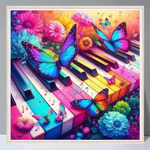 Butterfly & Piano Key Pattern Diamond Arts Colorful Painting Kit without Frame, DIY 5D Diamond Arts Crafts for Bedroom Home Wall Decor