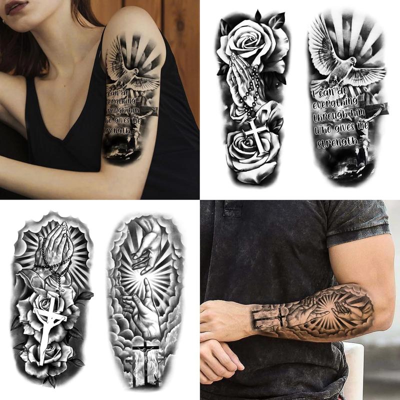 77 Sheets Christian Temporary Tattoo Adult Men Women Kids Religious Jesus Cross God Christ Catholic Realistic Half Sleeve Body Fake Tattoos Stickers