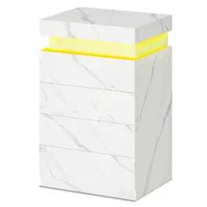 Nightstand with Sliding Top and 4 Drawers White Marble