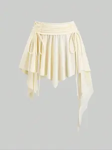 New Waist Cinched Asymmetrical Ruffle Hem Mini Skirt, Trendy High-Waisted A-Line Design, Perfect for Casual & Party