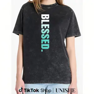 Vertical Graphic Teal Aqua T-Shirt - Washed 100% Cotton Blessed Style