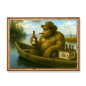 Sasquatch Bigfoot chill wild turkey Print, Vintage Animal Poster, Funny Western Art for Bar For Kitchen Restaurant Wall Decor, Bigfoot Hunters Gift