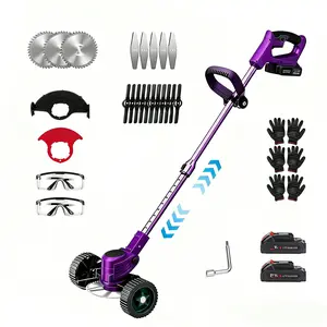 Purple High Power 3-in-1 Weed Wacker: Cordless Trimmer/Edger/Lawn Mower – 21V 4Ah Battery, 1500mAh Fast Charger, Lightweight Double Front Wheels, 90° Rotation