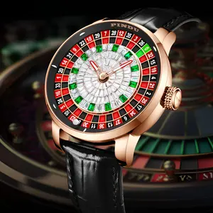 PINDU echanical Watch NH35 with Rotating Dial: Las Vegas Roulette Desktop Theme Automatic Watch for Men, featuring Diamond Accents and Luminous Hands