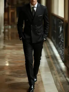 Men's 2pcs Slim-Fit Suit Set - Wedding & Business Formal Attire with Notch Jacket & Matching Trousers, Solid Color Dress Pants Suit for Groom, Groomsmen, Corporate Events - Year-Round Wearable (No Stretch Fabric)