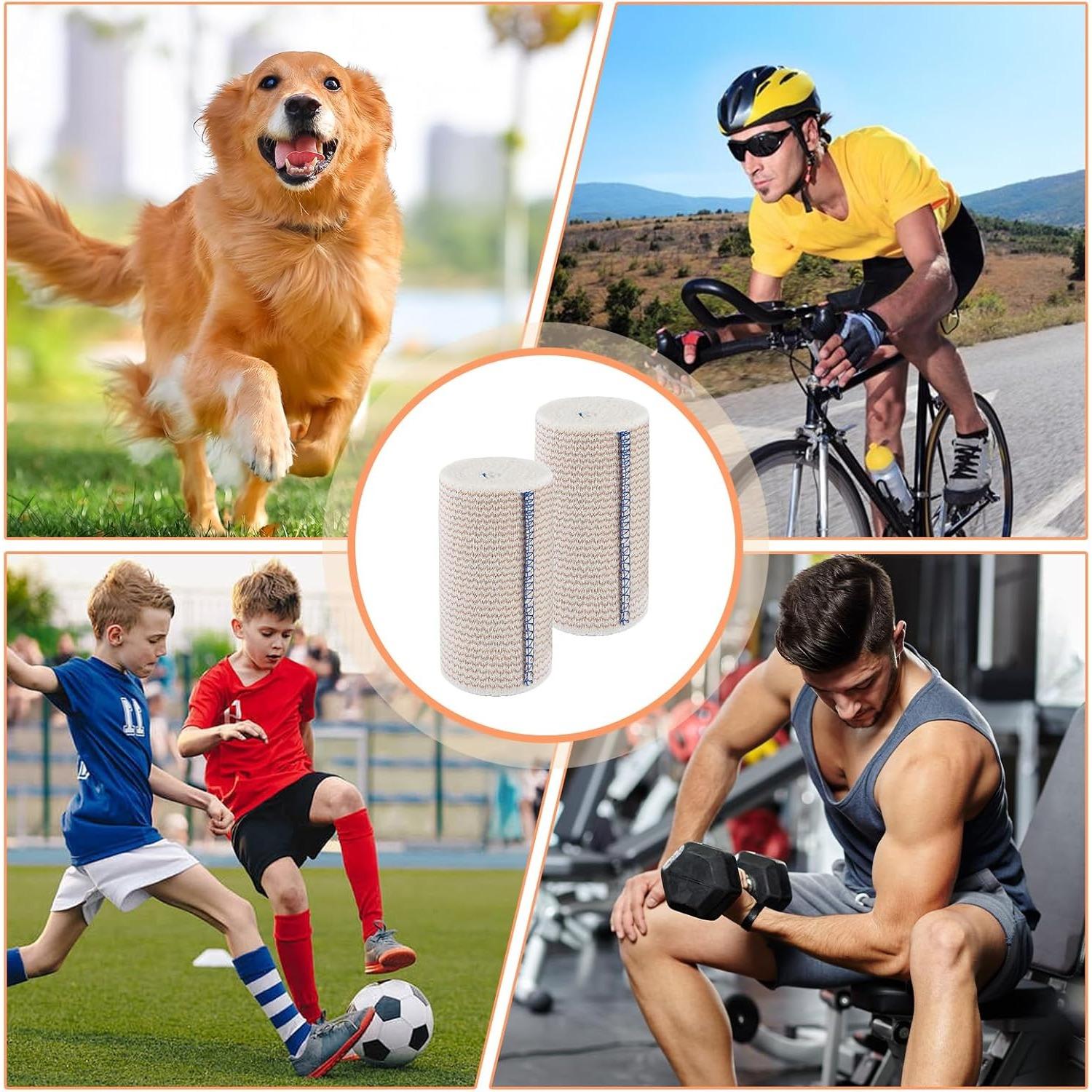 Pack of 8 Elastic Bandages,Elastic Bandage Cotton with 1 Scissors,Compression Bandage with Self-Adhesive Velcro Strap,Elastic Bandages for Arm,Leg or Chest Injuries,Camping Equipment