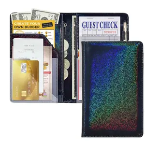Black Glitter Server Book For Waitress Waiter With 2 Zipper Money Pocket Organizer Accessories Fit Aprons